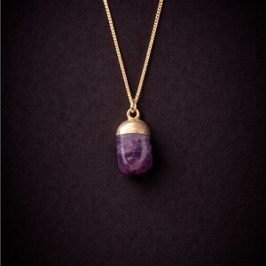 Gold-Tone Amethyst Capsule Pendant Necklace - Purple
